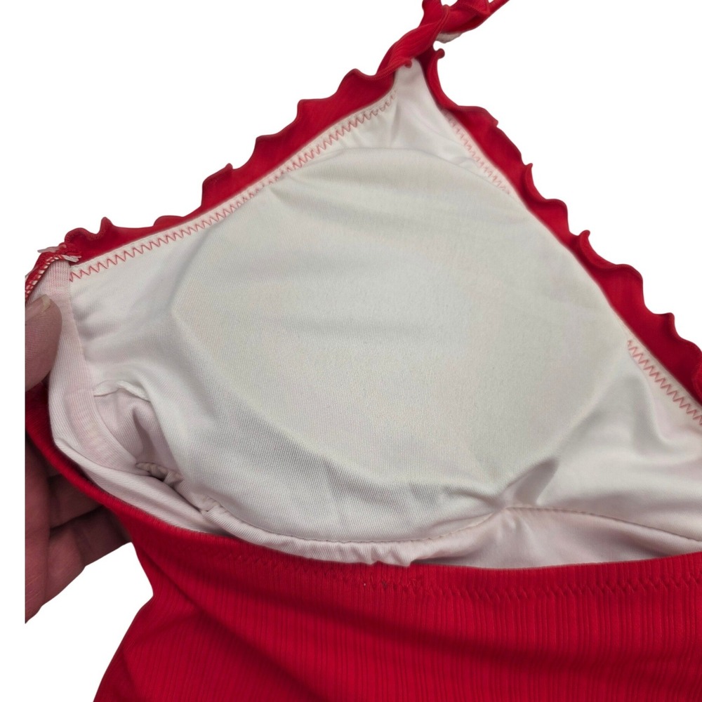 Old Navy Womens Red Ribbed Scalloped V-Neck Halter One Piece Swimsuit Size M - Picture 6 of 7